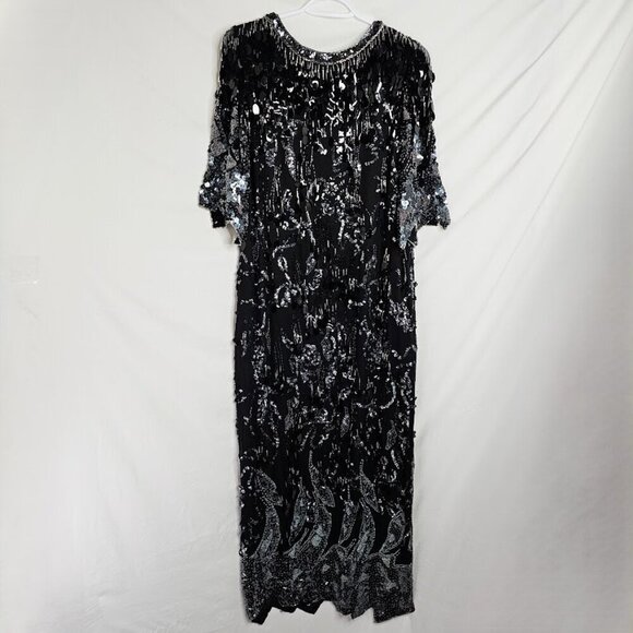 Vtg OLEG CASSINI Silk Dress BLACK Beaded size 10 Great Gatsby Cocktail Evening - Picture 11 of 13